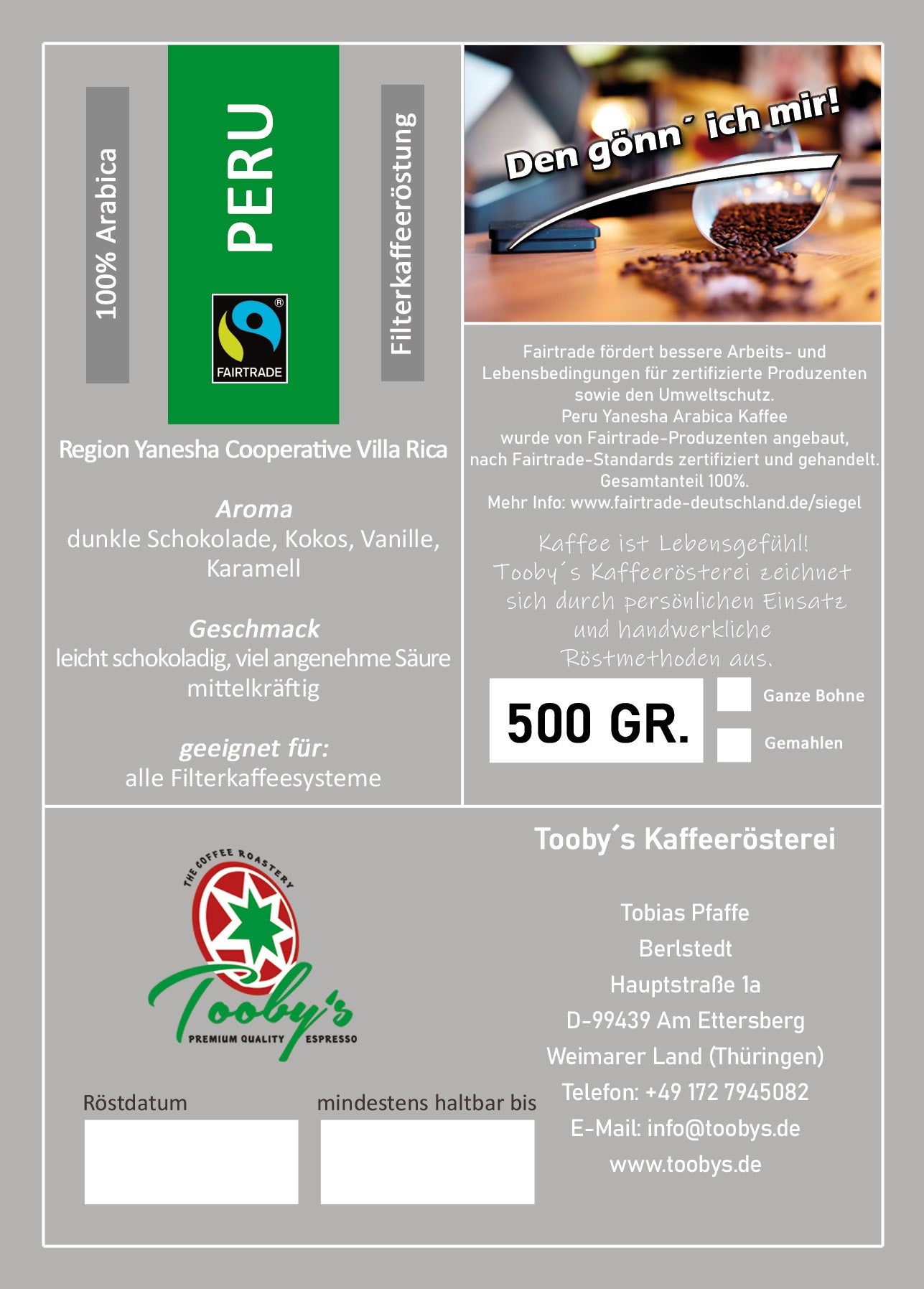 Filterkaffee PERU Villa Rica FAIR TRADE