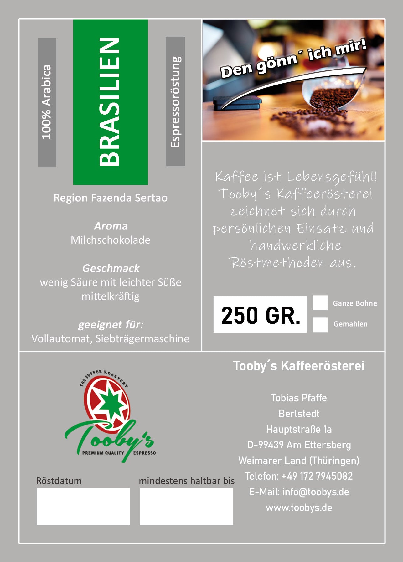 Espresso BRASILIEN Fazenda Sertao