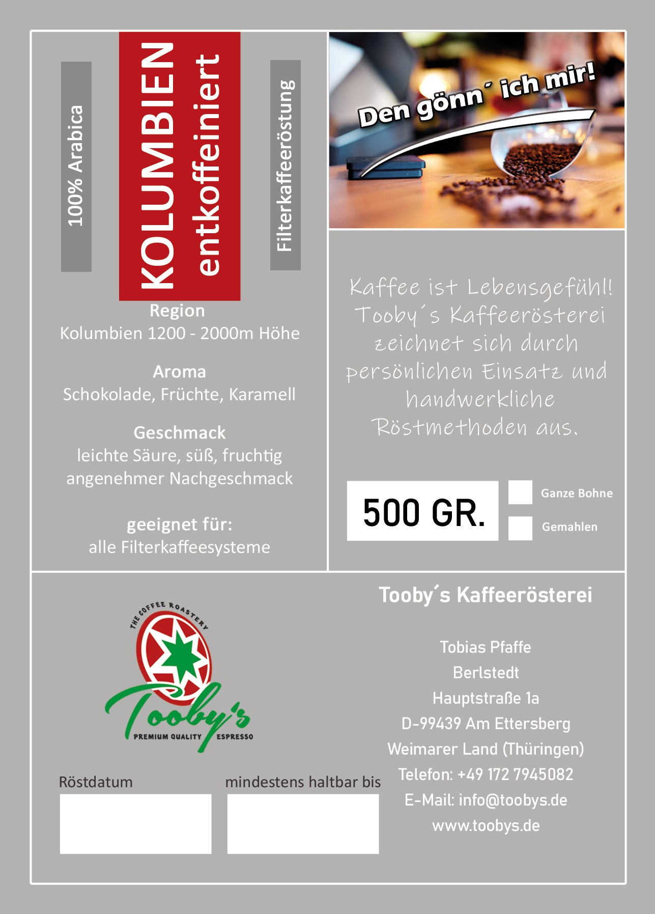 Filterkaffee KOLUMBIEN entkoffeiniert